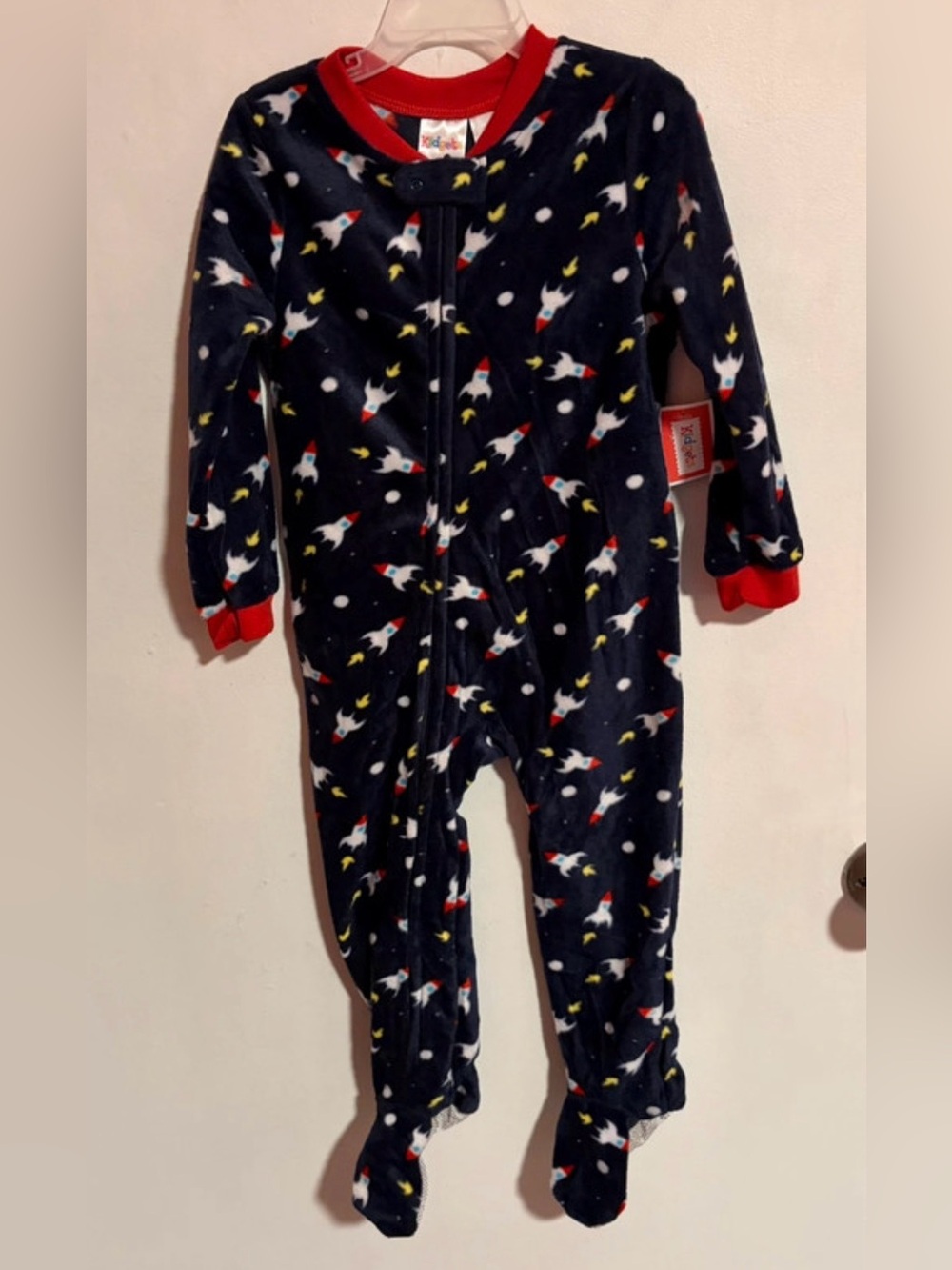 Boys NWT Kidgets Navy Rockets Blanket Fleece One-Piece Sleeper